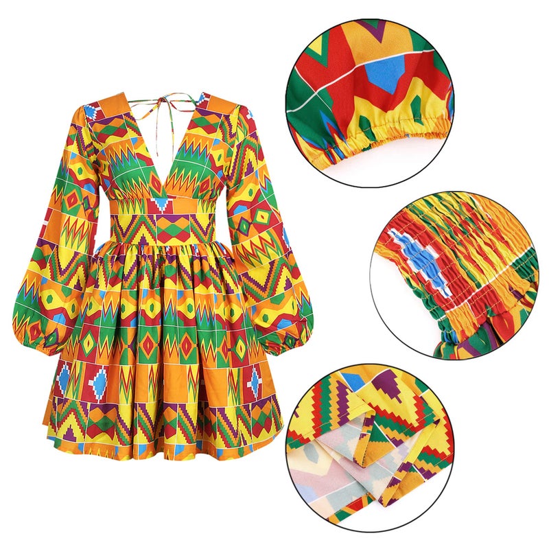 Mocure African Dashiki Printing Dress Long Sleeve A Line Swing Dresses - Image 5